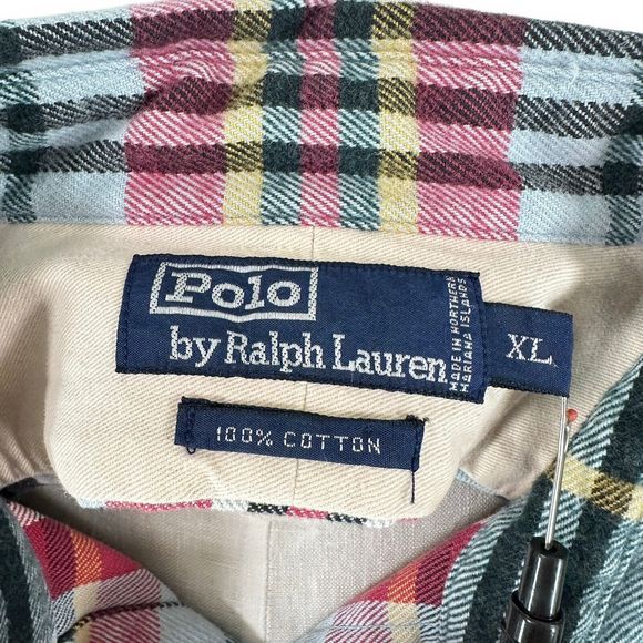 Vtg RALPH LAUREN POLO Flannel Shirt Sz XL Plaid Long Sleeve Double Pocket Button - Picture 8 of 8